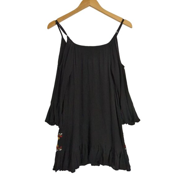 Exist Mini Tunic Dress Womens S Black Boho Southwestern Festival Embroidered - Picture 3 of 12